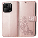 For Xiaomi Redmi 10A Four-leaf Clasp Embossed Buckle Leather Phone Case(Rose Gold)