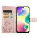 For Xiaomi Redmi 10A Four-leaf Clasp Embossed Buckle Leather Phone Case(Rose Gold)