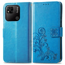 For Xiaomi Redmi 10A Four-leaf Clasp Embossed Buckle Leather Phone Case(Blue)