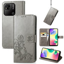 For Xiaomi Redmi 10A Four-leaf Clasp Embossed Buckle Leather Phone Case(Grey)