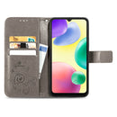 For Xiaomi Redmi 10A Four-leaf Clasp Embossed Buckle Leather Phone Case(Grey)