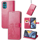 For Motorola Moto G22 Four-leaf Clasp Embossed Buckle Leather Phone Case(Rose Red)