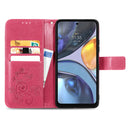 For Motorola Moto G22 Four-leaf Clasp Embossed Buckle Leather Phone Case(Rose Red)