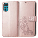 For Motorola Moto G22 Four-leaf Clasp Embossed Buckle Leather Phone Case(Rose Gold)