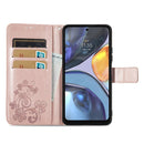 For Motorola Moto G22 Four-leaf Clasp Embossed Buckle Leather Phone Case(Rose Gold)