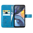 For Motorola Moto G22 Four-leaf Clasp Embossed Buckle Leather Phone Case(Blue)