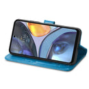 For Motorola Moto G22 Four-leaf Clasp Embossed Buckle Leather Phone Case(Blue)