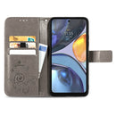 For Motorola Moto G22 Four-leaf Clasp Embossed Buckle Leather Phone Case(Grey)