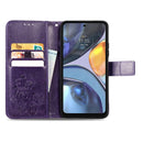 For Motorola Moto G22 Four-leaf Clasp Embossed Buckle Leather Phone Case(Purple)