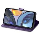 For Motorola Moto G22 Four-leaf Clasp Embossed Buckle Leather Phone Case(Purple)
