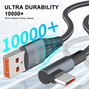 ENKAY 66W USB to USB-C / Type-C Elbow 6A Full Protocol Fast Charging Data Cable, Length:2m(Green)