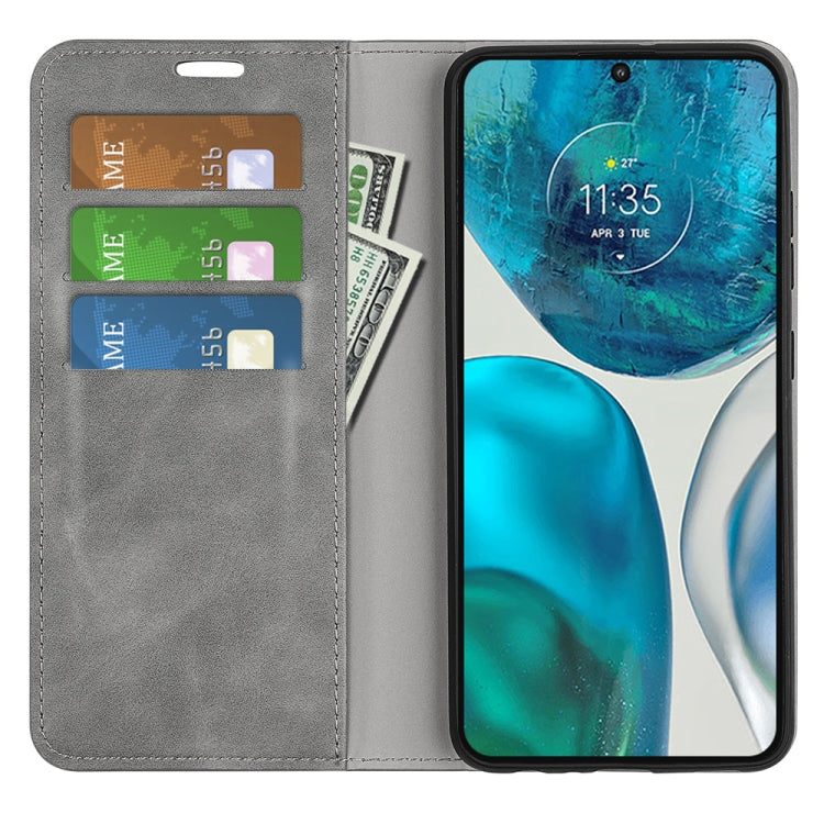 For Motorola Moto G52 4G Retro-skin Magnetic Suction Leather Phone Case(Grey)