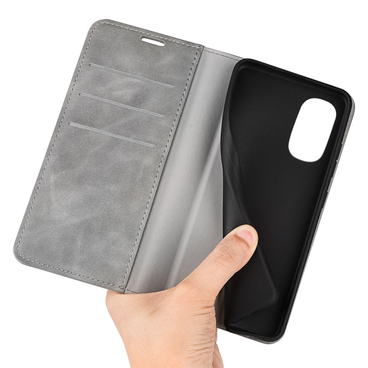 For Motorola Moto G52 4G Retro-skin Magnetic Suction Leather Phone Case(Grey)
