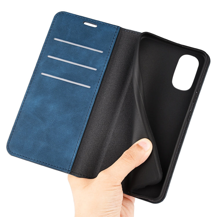 For Motorola Moto G52 4G Retro-skin Magnetic Suction Leather Phone Case(Dark Blue)