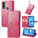 For TCL 4X 5G Four-leaf Clasp Embossed Buckle Leather Phone Case(Rose Red)