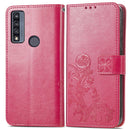 For TCL 4X 5G Four-leaf Clasp Embossed Buckle Leather Phone Case(Rose Red)