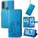 For TCL 4X 5G Four-leaf Clasp Embossed Buckle Leather Phone Case(Blue)