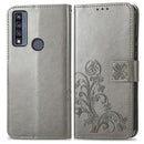For TCL 4X 5G Four-leaf Clasp Embossed Buckle Leather Phone Case(Gray)