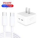 SDC-40W Dual PD USB-C / Type-C Ports Charger with 1m Type-C to Type-C Data Cable, US Plug