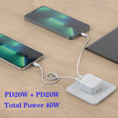 SDC-40W Dual PD USB-C / Type-C Ports Charger with 2m Type-C to Type-C Data Cable, US Plug