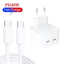 SDC-40W Dual PD USB-C / Type-C Ports Charger with 1m Type-C to Type-C Data Cable, EU Plug