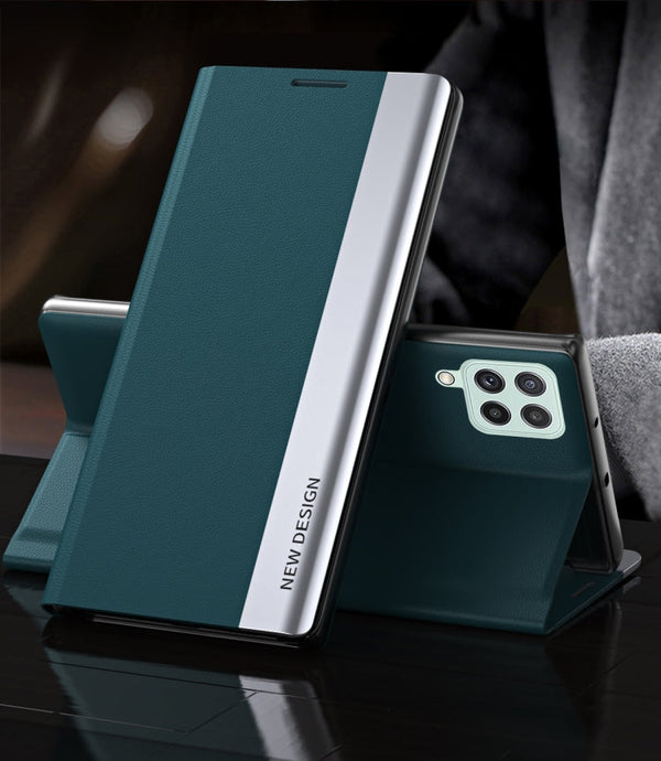For Samsung Galaxy M33 5G Side Electroplated Adsorption Flip Leather Case(Green)