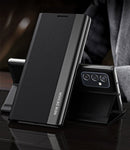 For Samsung Galaxy M23 5G Side Electroplated Adsorption Flip Leather Case(Black)