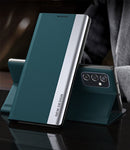 For Samsung Galaxy M23 5G Side Electroplated Adsorption Flip Leather Case(Green)
