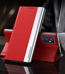 For Samsung Galaxy M23 5G Side Electroplated Adsorption Flip Leather Case(Red)