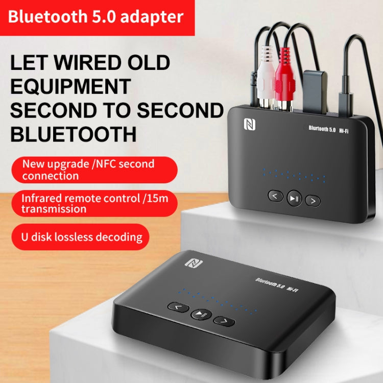 T10 NFC Bluetooth 5.0 Receiver 3.5mm AUX Port Adapter RCA Amplifier with Remote Control