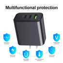 40W Dual PD + QC3.0 Ports Travel Charger with Type-C to Type-C Data Cable(EU Plug)