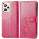 For OPPO Realme C35 Four-leaf Clasp Embossed Buckle Leather Phone Case(Magenta)