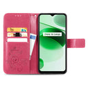 For OPPO Realme C35 Four-leaf Clasp Embossed Buckle Leather Phone Case(Magenta)