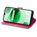 For OPPO Realme C35 Four-leaf Clasp Embossed Buckle Leather Phone Case(Magenta)
