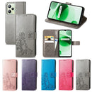 For OPPO Realme C35 Four-leaf Clasp Embossed Buckle Leather Phone Case(Magenta)