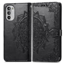 For Motorola Moto G52 Mandala Flower Embossed Horizontal Flip Leather Phone Case(Black)