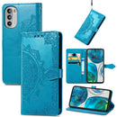 For Motorola Moto G52 Mandala Flower Embossed Horizontal Flip Leather Phone Case(Blue)