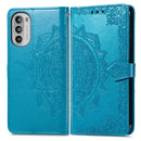 For Motorola Moto G52 Mandala Flower Embossed Horizontal Flip Leather Phone Case(Blue)