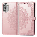 For Motorola Moto G52 Mandala Flower Embossed Horizontal Flip Leather Phone Case(Rose Gold)