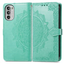 For Motorola Moto G52 Mandala Flower Embossed Horizontal Flip Leather Phone Case(Green)