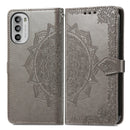 For Motorola Moto G52 Mandala Flower Embossed Horizontal Flip Leather Phone Case(Gray)