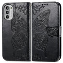For Motorola Moto G52 Butterfly Love Flower Embossed Flip Leather Phone Case(Black)