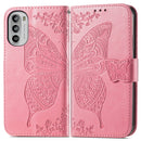 For Motorola Moto G52 Butterfly Love Flower Embossed Flip Leather Phone Case(Pink)