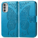 For Motorola Moto G52 Butterfly Love Flower Embossed Flip Leather Phone Case(Blue)