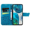 For Motorola Moto G52 Butterfly Love Flower Embossed Flip Leather Phone Case(Blue)
