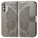 For Motorola Moto G52 Butterfly Love Flower Embossed Flip Leather Phone Case(Gray)