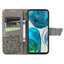 For Motorola Moto G52 Butterfly Love Flower Embossed Flip Leather Phone Case(Gray)
