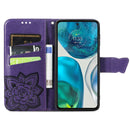 For Motorola Moto G52 Butterfly Love Flower Embossed Flip Leather Phone Case(Dark Purple)