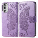 For Motorola Moto G52 Butterfly Love Flower Embossed Flip Leather Phone Case(Light Purple)