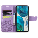 For Motorola Moto G52 Butterfly Love Flower Embossed Flip Leather Phone Case(Light Purple)
